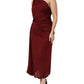 Red Viscose Fitted One Shoulder Midi Dress