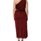 Red Viscose Fitted One Shoulder Midi Dress