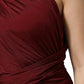 Red Viscose Fitted One Shoulder Midi Dress