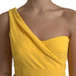 Yellow One Shoulder Side Slit Sheath Dress