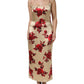 Beige Floral Spaghetti Strap Sheath Dress