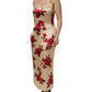 Beige Floral Spaghetti Strap Sheath Dress