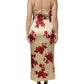 Beige Floral Spaghetti Strap Sheath Dress