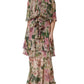 Pink Floral Print Tiered Long Maxi Dress