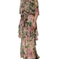 Pink Floral Print Tiered Long Maxi Dress