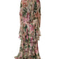 Pink Floral Print Tiered Long Maxi Dress