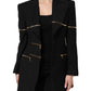 Black Wool Zipper Detailing Blazer Jacket