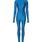 Blue Nylon Turtleneck Bodycon Jumpsuit Dress