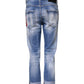 Blue Washed Cotton Mid Waist Skinny Denim Jeans