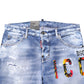 Blue Washed Cotton Mid Waist Skinny Denim Jeans
