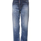 Blue Washed Cotton Mid Waist Straight Jeans