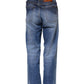 Blue Washed Cotton Mid Waist Straight Jeans