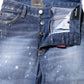 Blue Washed Cotton Mid Waist Straight Jeans