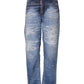 Blue Tattered Cotton Mid Waist Straight Denim Jeans
