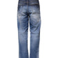 Blue Tattered Cotton Mid Waist Straight Denim Jeans
