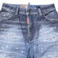 Blue Tattered Cotton Mid Waist Straight Denim Jeans