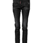 Black Washed Cotton Mid Waist Skinny Jeans