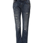 Blue Cotton Tattered Boyfriend Denim Jeans