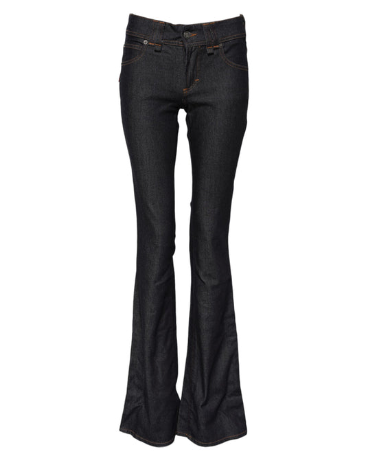 Blue Mid Waist Cotton Wide Leg Denim Jeans