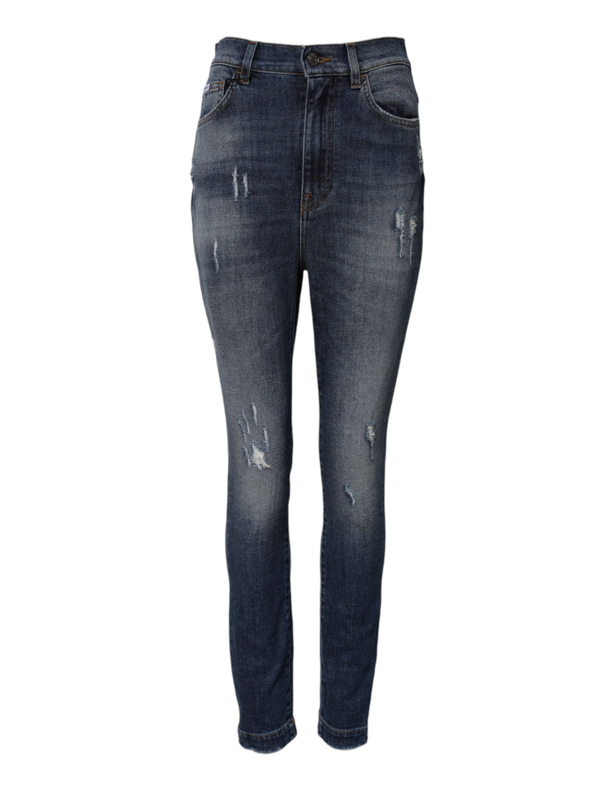 Blue Washed Cotton High Waisted Denim Jeans