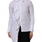 White Cotton Collared Long Sleeves Ruffle Top Shirt