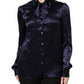 Dark Purple Silk Ascot Collared Blouse Top