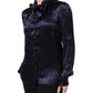 Dark Purple Silk Ascot Collared Blouse Top