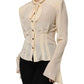 Light Yellow Silk Ascot Collared Blouse Top