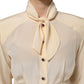 Light Yellow Silk Ascot Collared Blouse Top