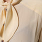 Light Yellow Silk Ascot Collared Blouse Top