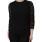 Black Nylon Lace Long Sleeve Blouse Top