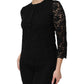 Black Nylon Lace Long Sleeve Blouse Top