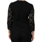 Black Nylon Lace Long Sleeve Blouse Top