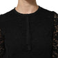 Black Nylon Lace Long Sleeve Blouse Top