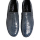 Blue Exotic Leather Slip On Loafers Men Dress Shoes