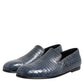 Blue Exotic Leather Slip On Loafers Men Dress Shoes