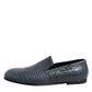 Blue Exotic Leather Slip On Loafers Men Dress Shoes