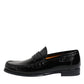 Black Leather Slip On Loafers Dress Shoes