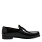 Black Leather Slip On Loafers Dress Shoes