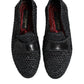 Black Woven Leather Slip On Loafers Men Shoes