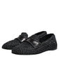 Black Woven Leather Slip On Loafers Men Shoes