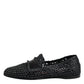Black Woven Leather Slip On Loafers Men Shoes