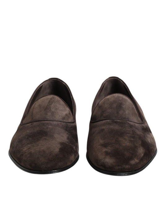 Brown Velvet Leather Slip On Loafers Shoes