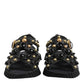 Black Leather Studded Ankle Strap Sandals Shoes