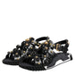 Black Leather Studded Ankle Strap Sandals Shoes