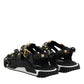 Black Leather Studded Ankle Strap Sandals Shoes