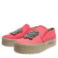 Pink Canvas Crystal Embellished Slip On Shoes