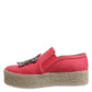 Pink Canvas Crystal Embellished Slip On Shoes