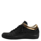 Black Gold Lace Up Low Top Women Sneakers Shoes