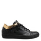 Black Gold Lace Up Low Top Women Sneakers Shoes